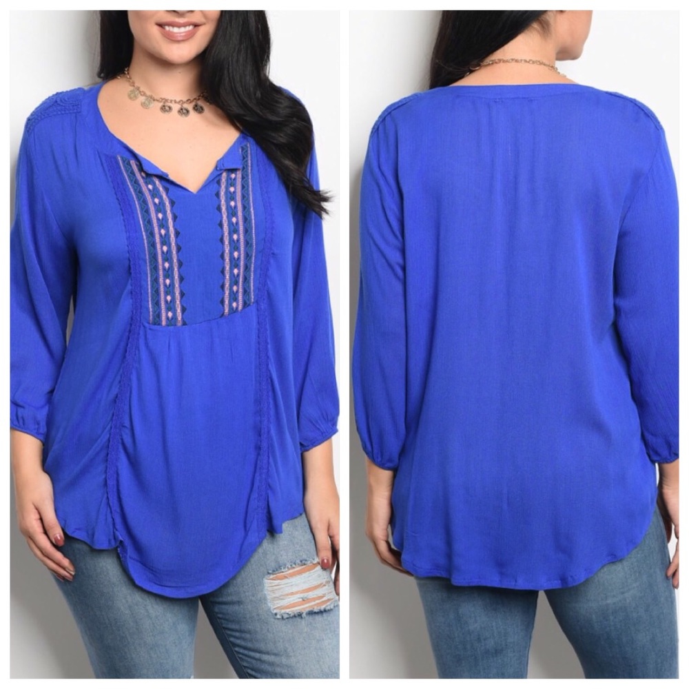 Plus size Beautiful BOHO top w/ embroidered detail